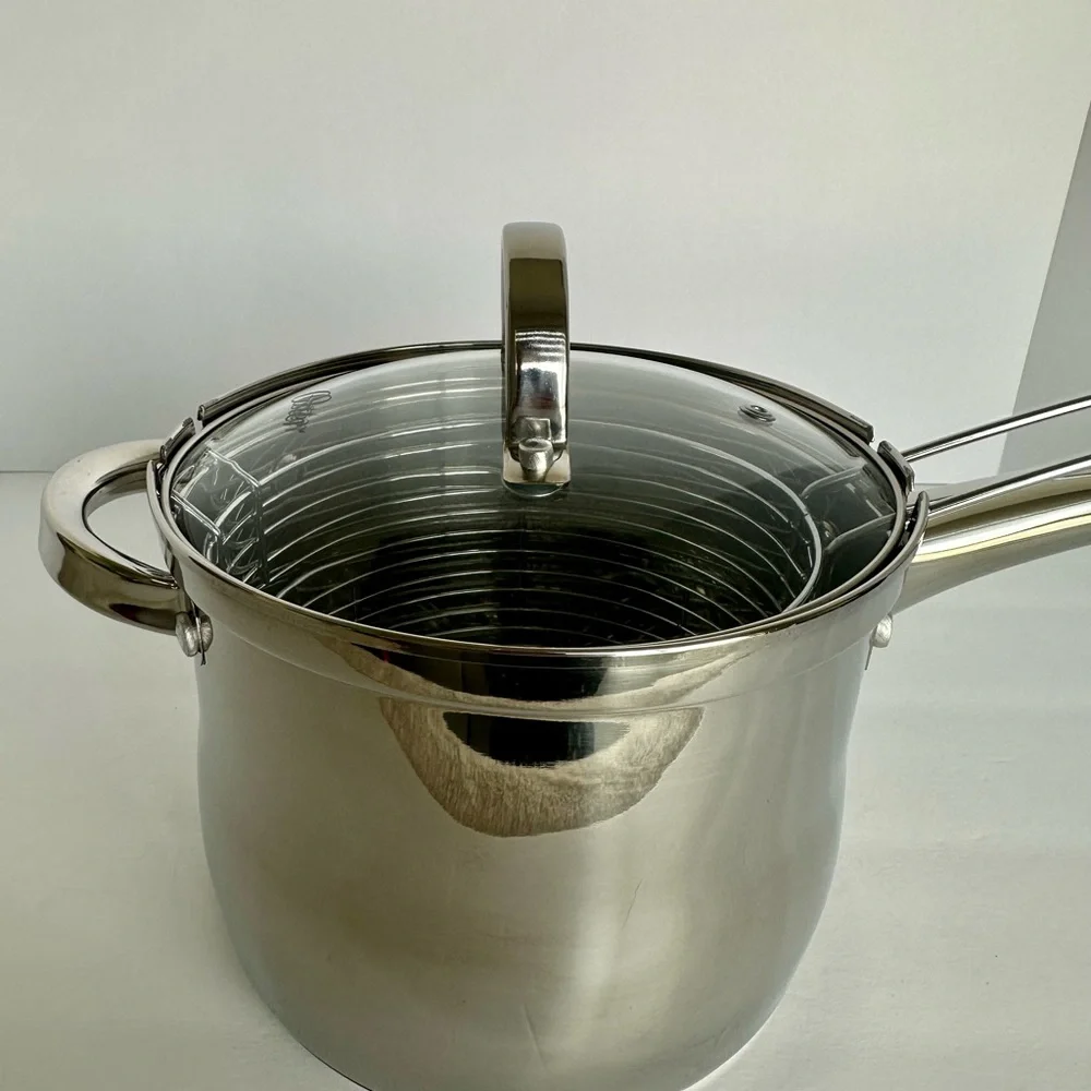 Oster Sangerfield deep stainless steel 3-piece deep cookware, wire basket, & lid